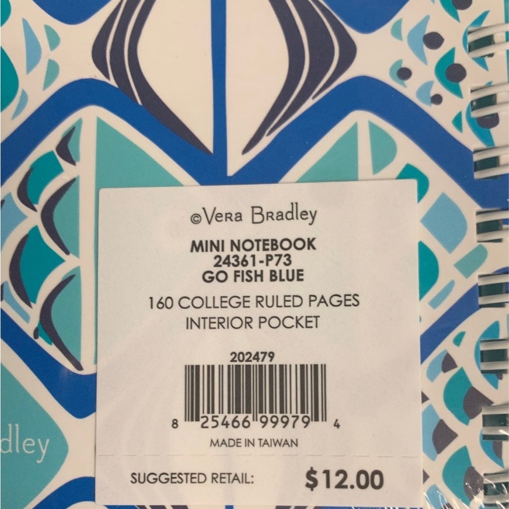 Vera Bradley Go Fish Blue Mini Notebook - Picture 3 of 3